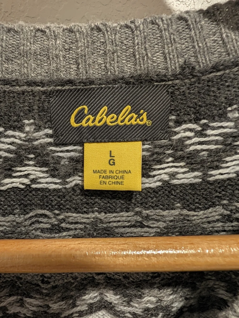 Cabela's Men's Grey Fair Isle Yoke Knit Sweater Size Large